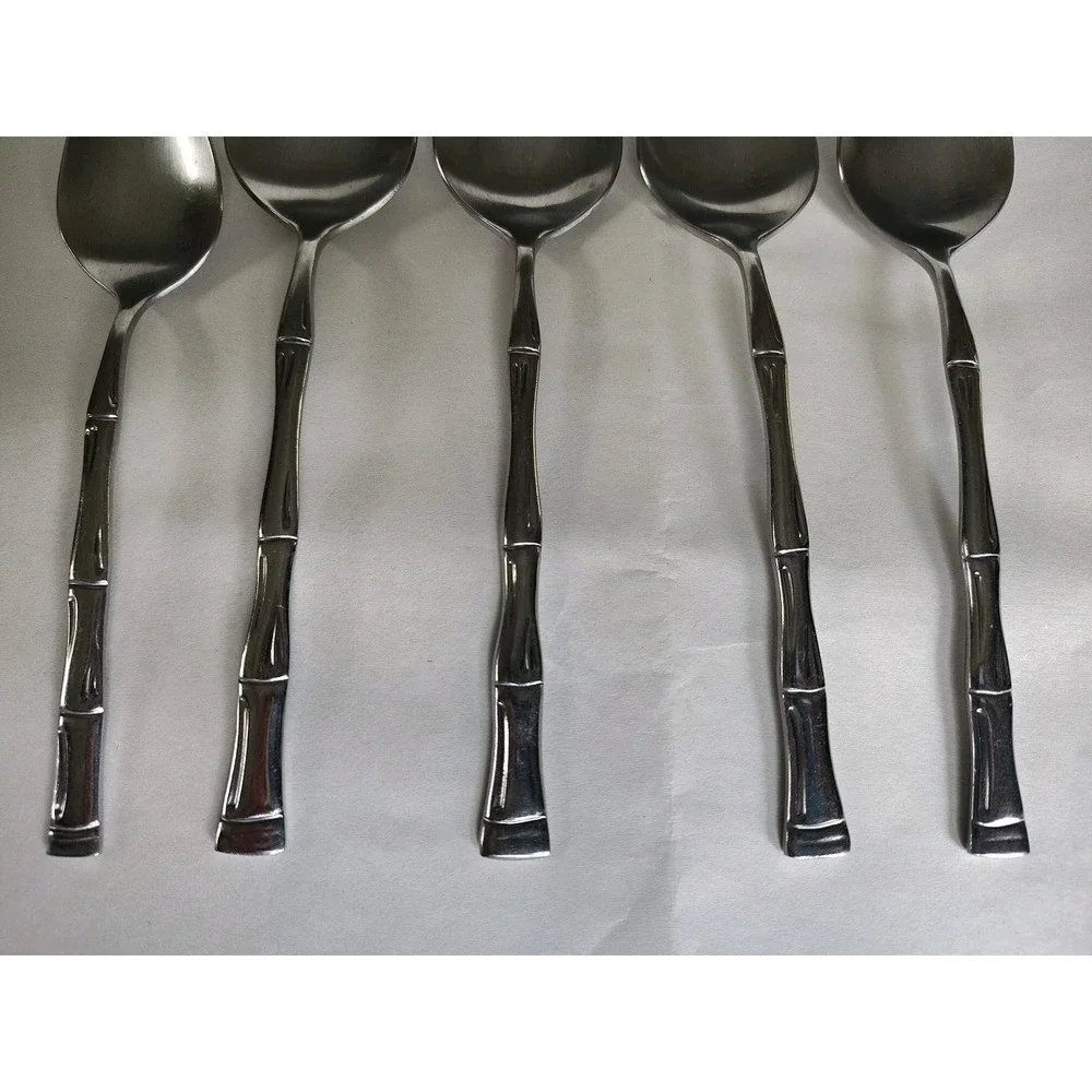 Bamboo Stainless Steel Tablespoons Spoons & Teaspoon Made In Korea Lot Of 5